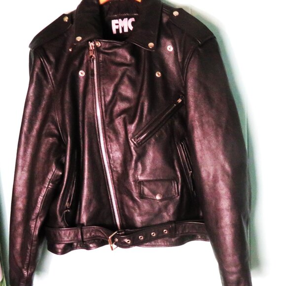 FMC Leather Motocycle Biker Jacket Black Size 52 - Picture 1 of 11